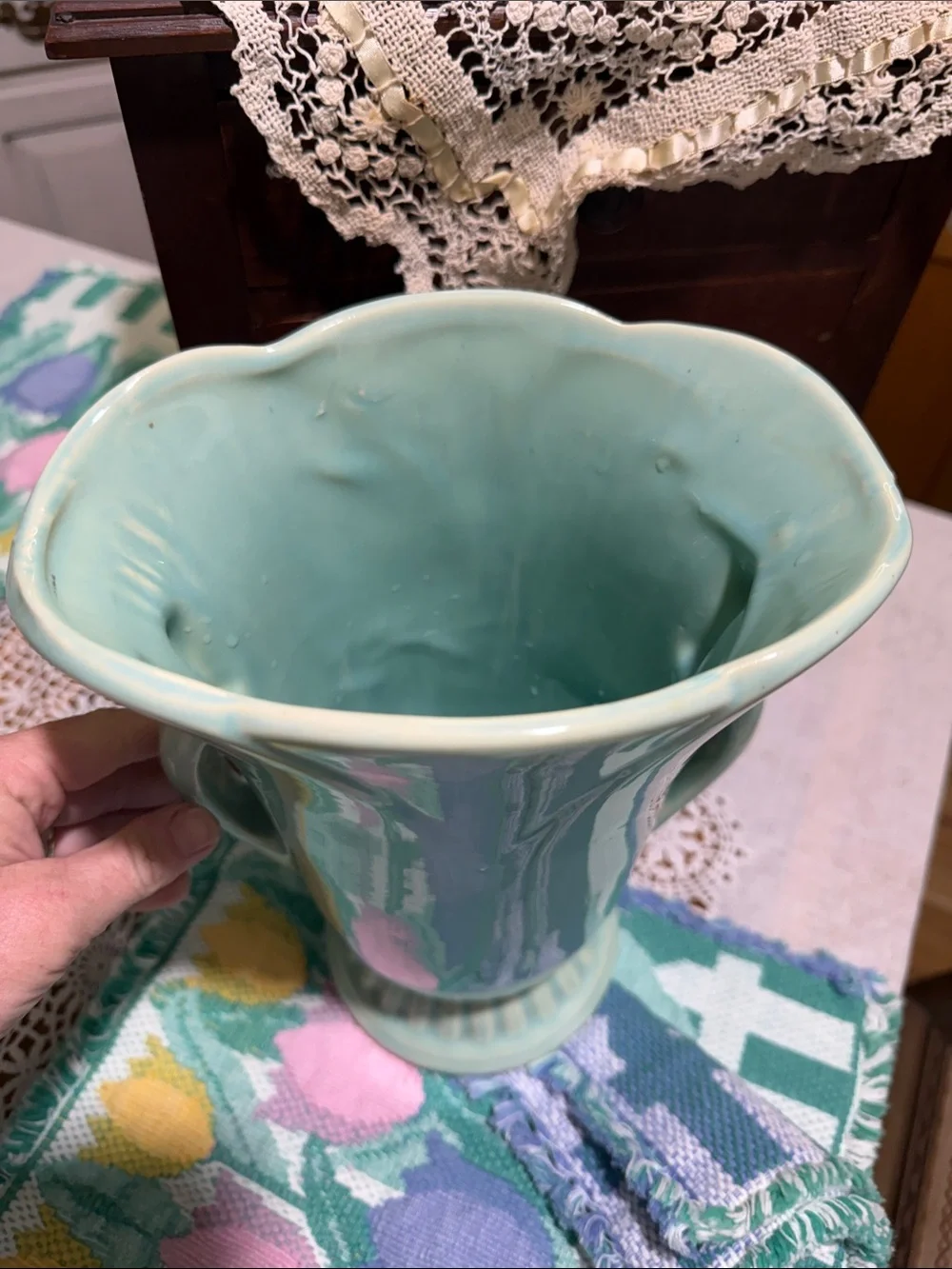 vintage McCoy art pottery vase 1950s Robin egg blue seafoam